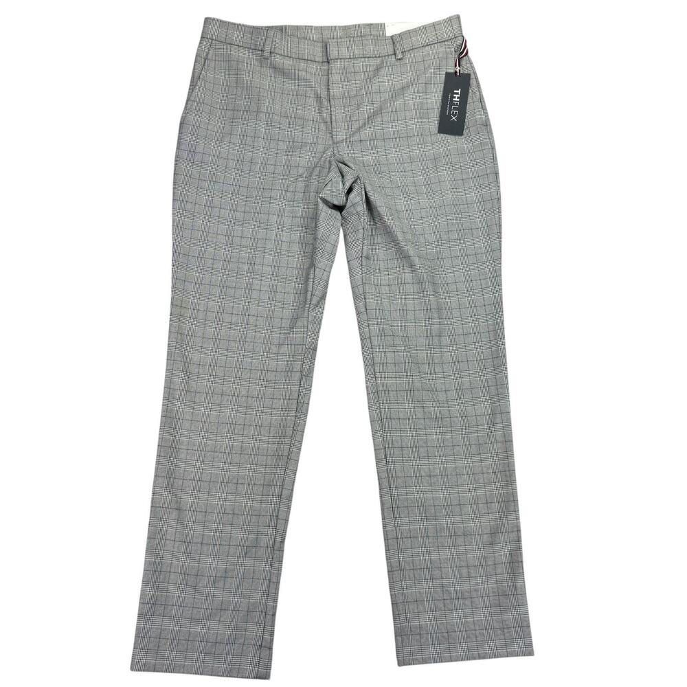 Tommy Hilfiger Mens TH Flex Tate Modern Fit Plaid Dress Pants Black White 34x30